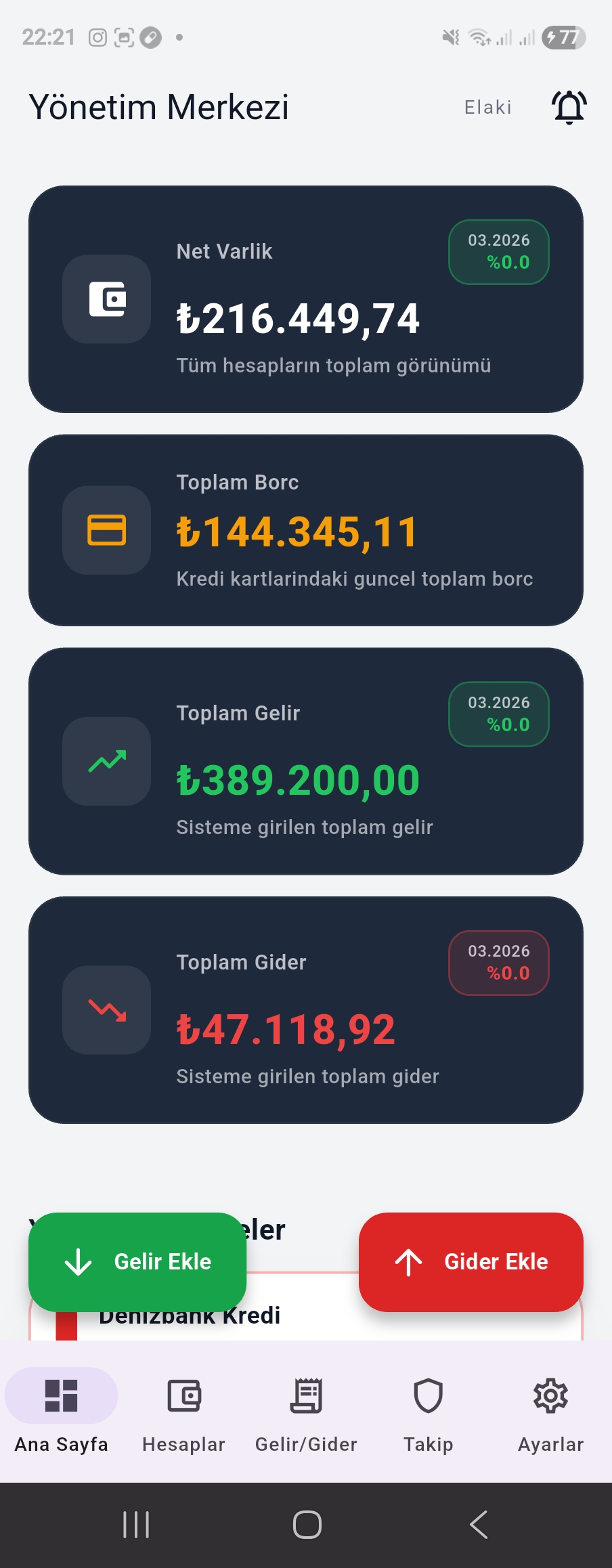 Elaki Finans Varlık Ekranı