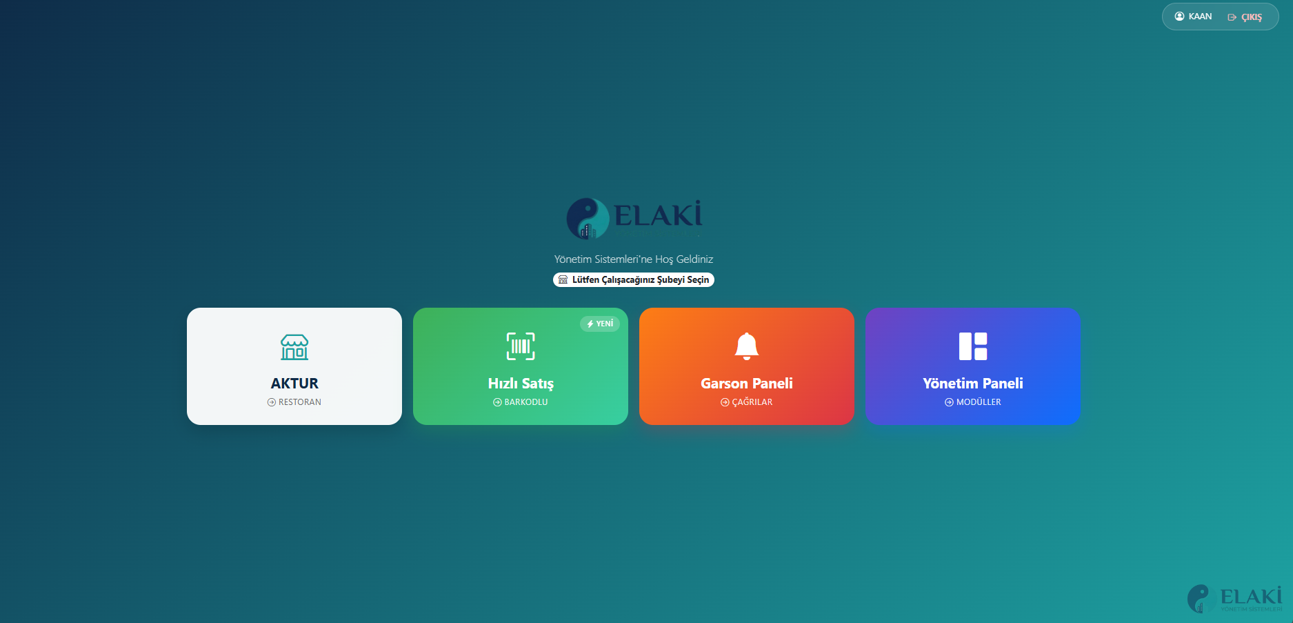 Elaki restoran POS ana ekranı