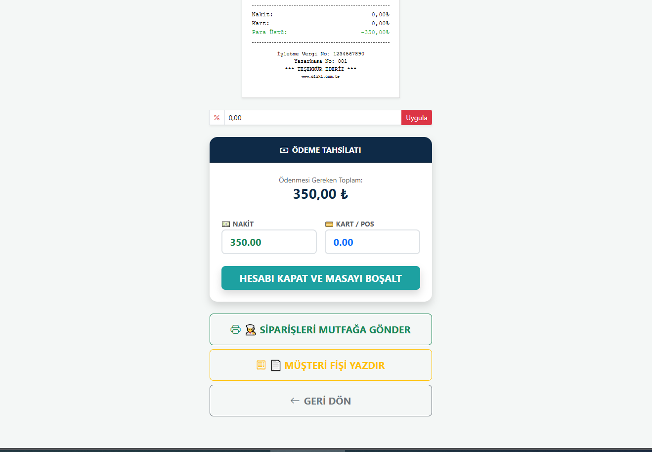 Ödeme tahsilat ekranı