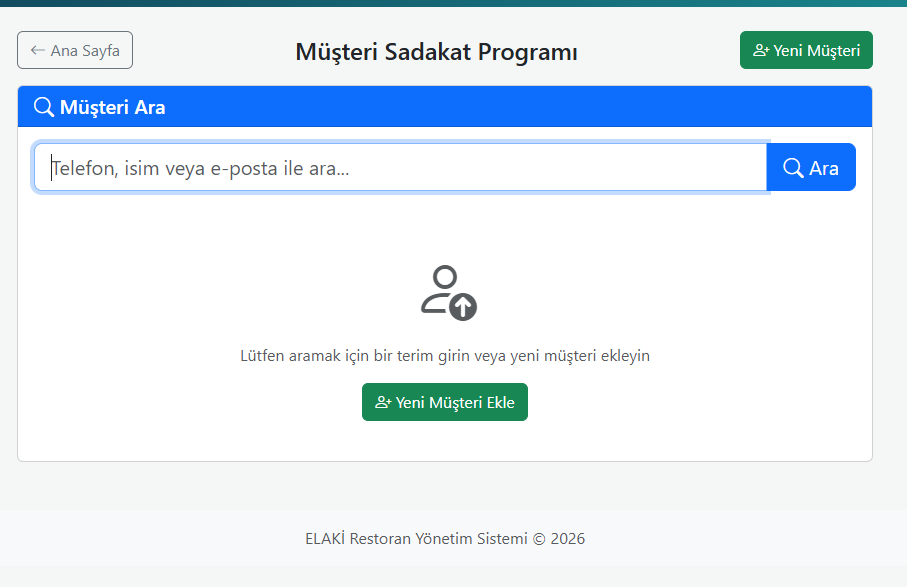 Sadakat programı ekranı
