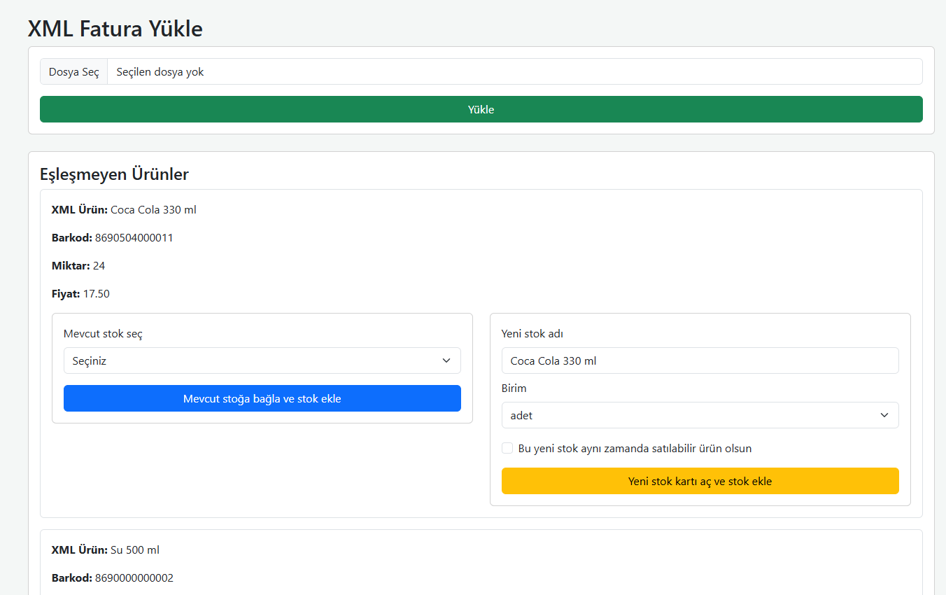XML yükleme ekranı